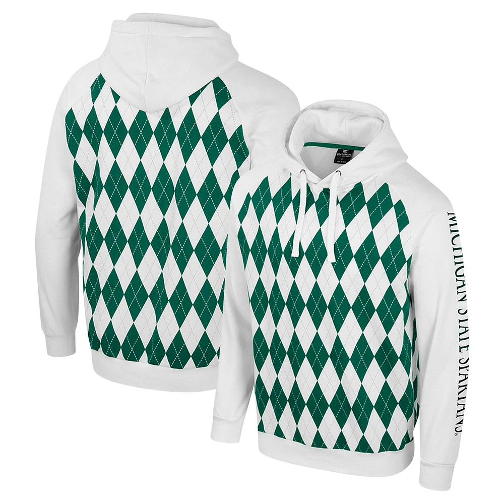 Sweat à capuche raglan The Dealio pour homme Colosseum White Michigan State Spartans