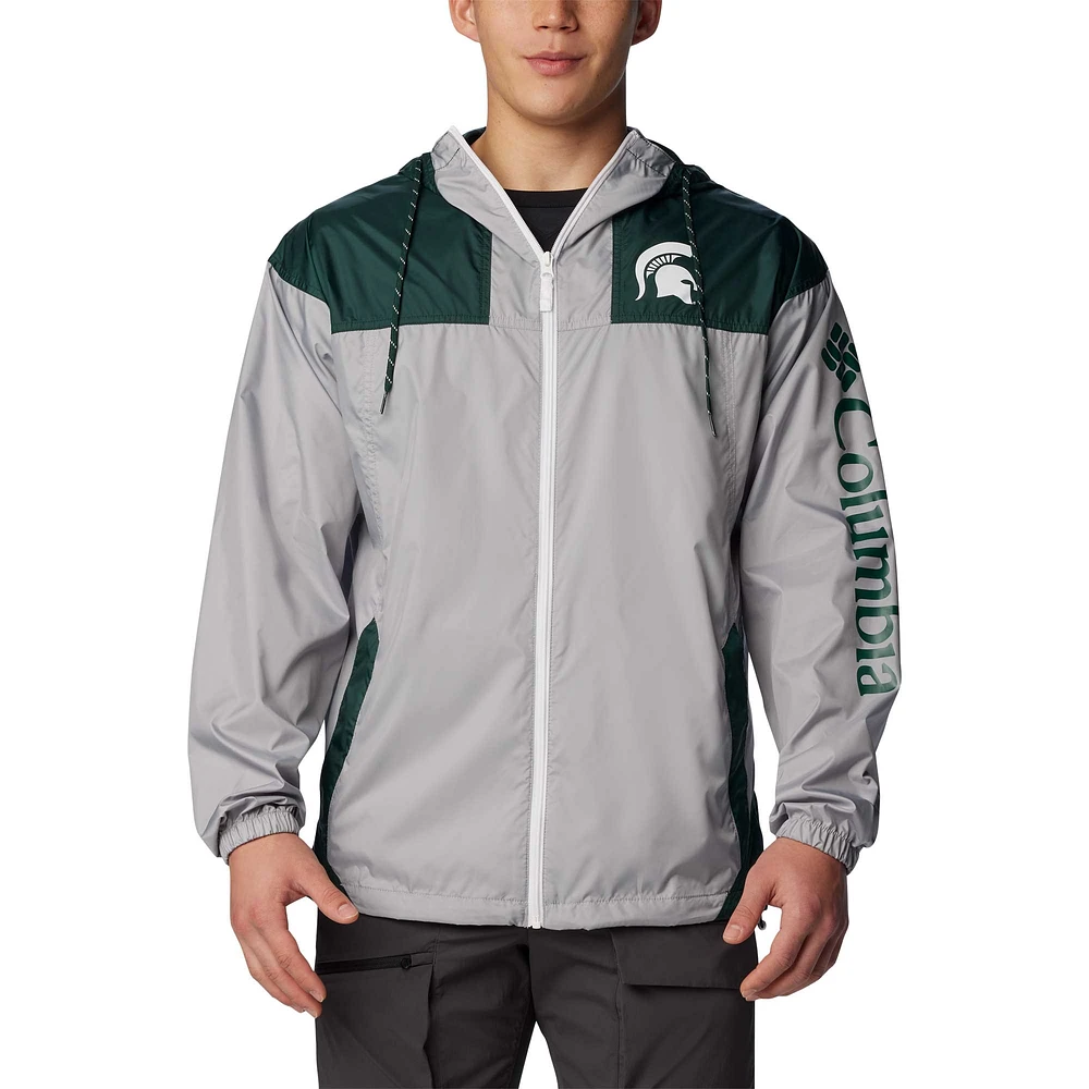 Veste à capuche coupe-vent fermeture éclair intégrale Columbia State Spartans Flash Challenger Omni-Shade pour hommes, gris