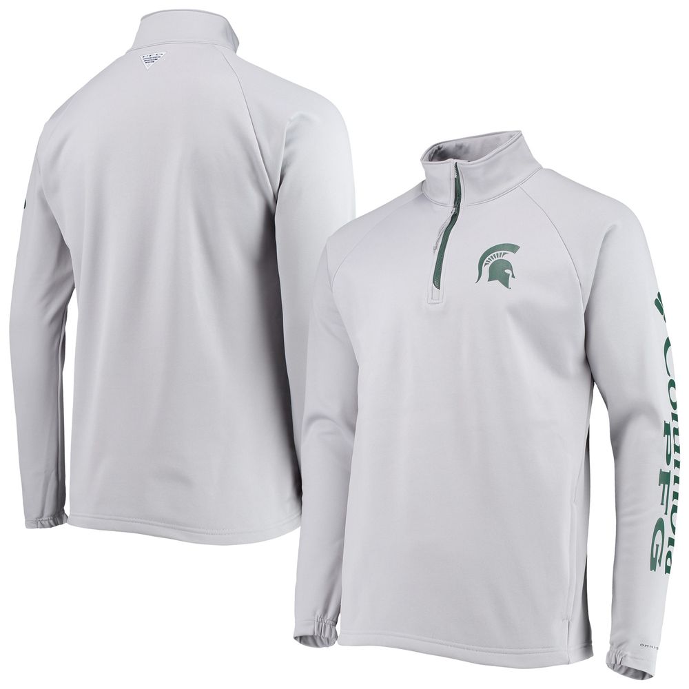 Men's Columbia Gray Michigan State Spartans Terminal Tackle Fleece Raglan Omni-Shade Quarter-Zip Jacket