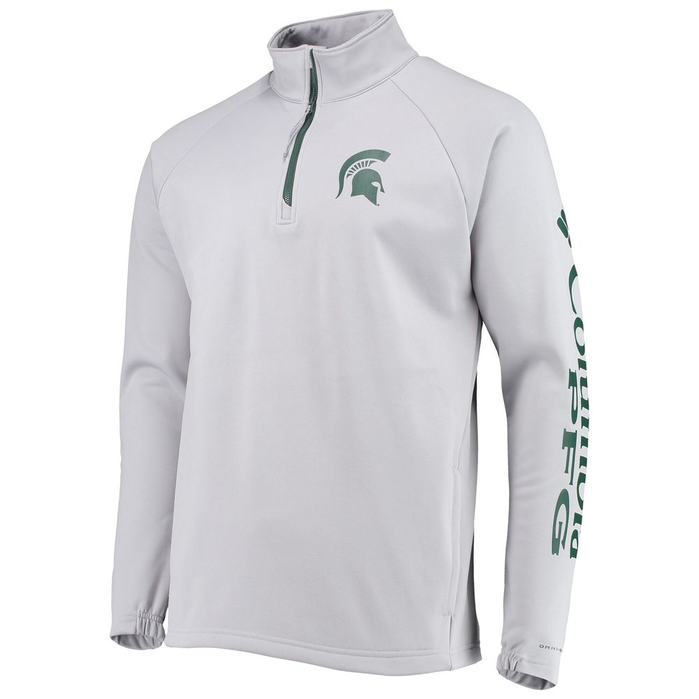 Men's Columbia Gray Michigan State Spartans Terminal Tackle Fleece Raglan Omni-Shade Quarter-Zip Jacket