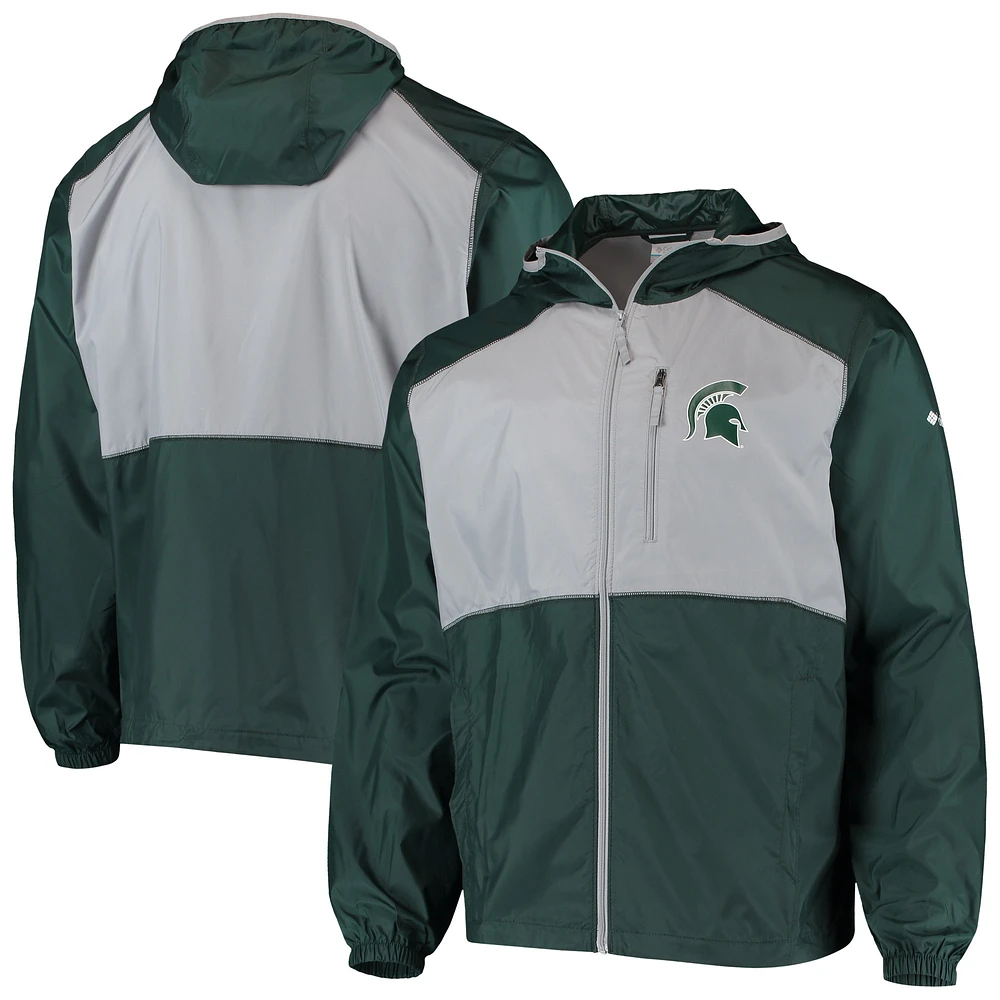 Men's Columbia Green/Gray Michigan State Spartans Flash Forward Hoodie Full-Zip Lightweight Windbreaker