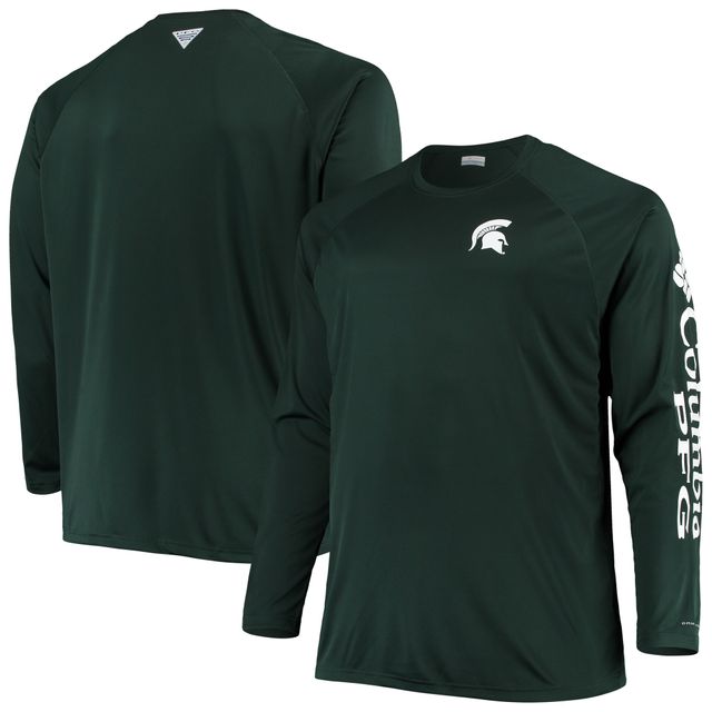 T-shirt raglan à manches longues pour hommes Columbia State Spartans Big & Tall Terminal Tackle Omni-Shade vert