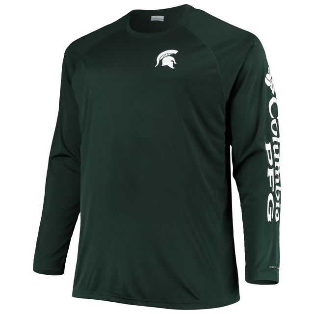 T-shirt raglan à manches longues pour hommes Columbia State Spartans Big & Tall Terminal Tackle Omni-Shade vert