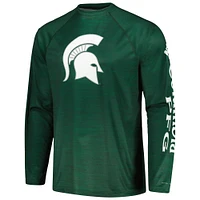 Men's Columbia  Green Michigan State Spartans PFG Terminal Tackle Omni-Shade Raglan Long Sleeve T-Shirt