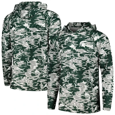 Men's Columbia Green Michigan State Spartans PFG Terminal Tackle Omni-Shade Rippled Long Sleeve Hooded T-Shirt