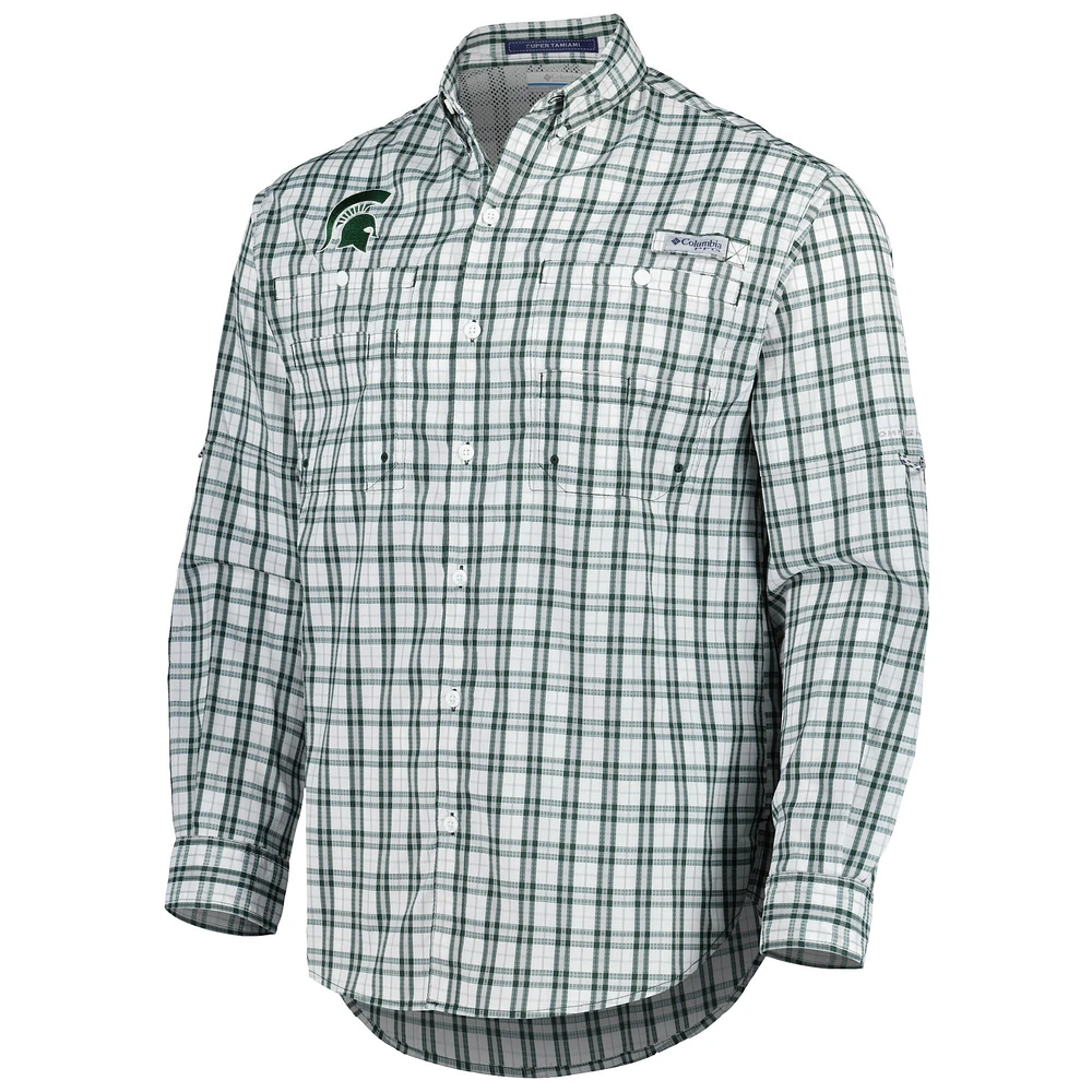 Men's Columbia Green Michigan State Spartans Super Tamiami Omni-Shade Long Sleeve Button-Down Shirt