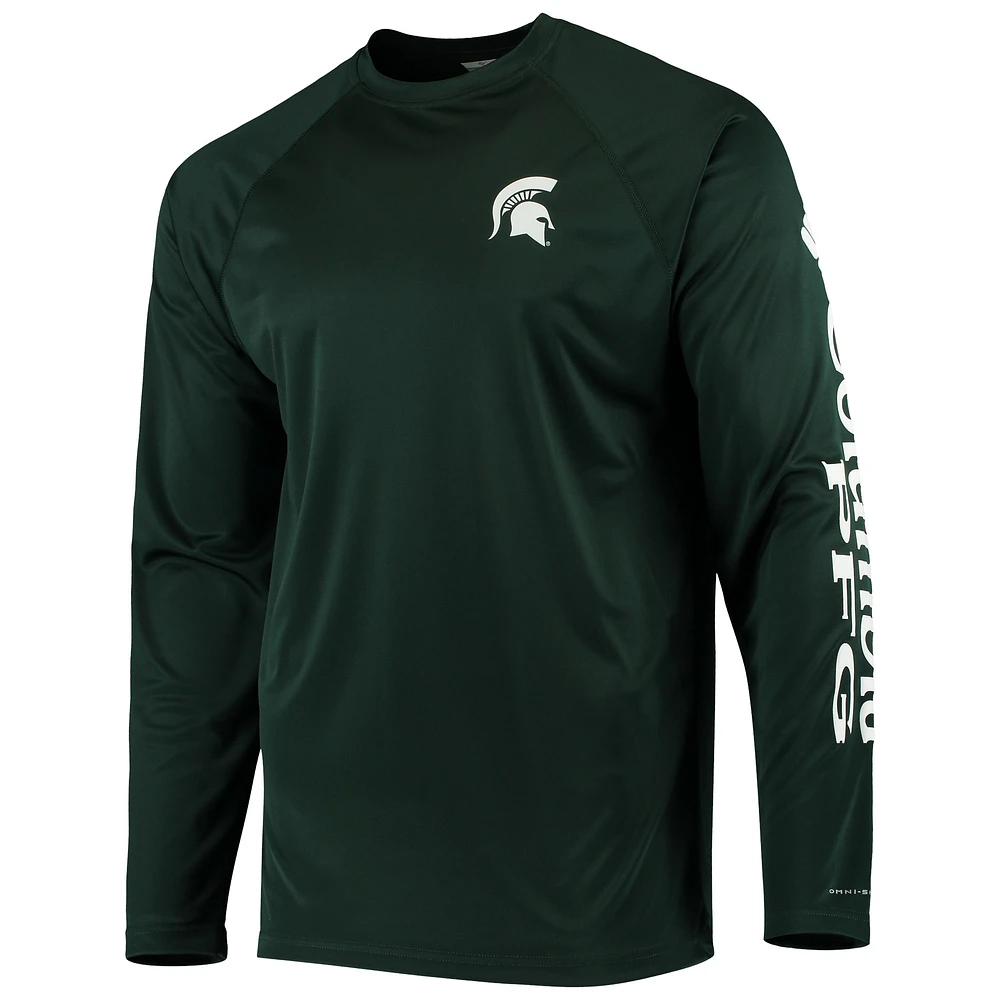 Columbia Green Michigan State Spartans Terminal Tackle Omni-Shade Raglan T-shirt à manches longues pour homme