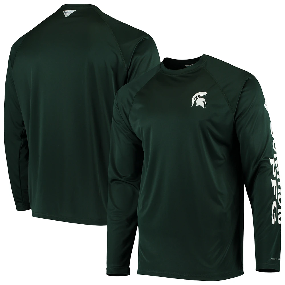 Columbia Green Michigan State Spartans Terminal Tackle Omni-Shade Raglan T-shirt à manches longues pour homme