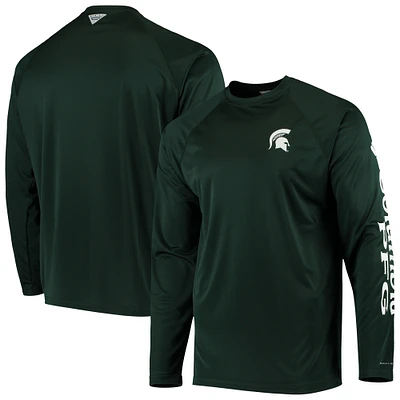 Men's Columbia Green Michigan State Spartans Terminal Tackle Omni-Shade Raglan Long Sleeve T-Shirt