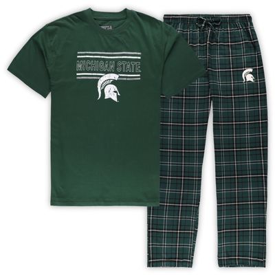 Men's Concepts Sport Green/Black Michigan State Spartans Big & Tall Plaid Pants Sleep Set