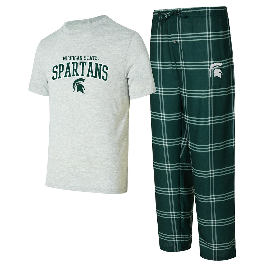 Ensemble de nuit pour homme avec t-shirt et pantalon Concepts Sport vert/gris Michigan State Spartans