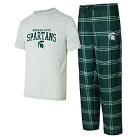 Ensemble de nuit pour homme avec t-shirt et pantalon Concepts Sport vert/gris Michigan State Spartans