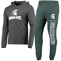 Men's Concepts Sport Green/Heather Charcoal Michigan State Spartans Meter Long Sleeve Hoodie T-Shirt & Jogger Pajama Set