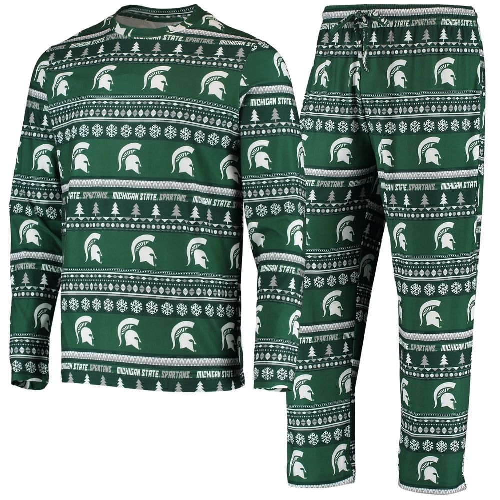 Men's Concepts Sport Green Michigan State Spartans Ugly Sweater Knit Long Sleeve Top and Pant Set