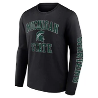 Men's Fanatics Black Michigan State Spartans Distressed Arch Over Logo Long Sleeve T-Shirt