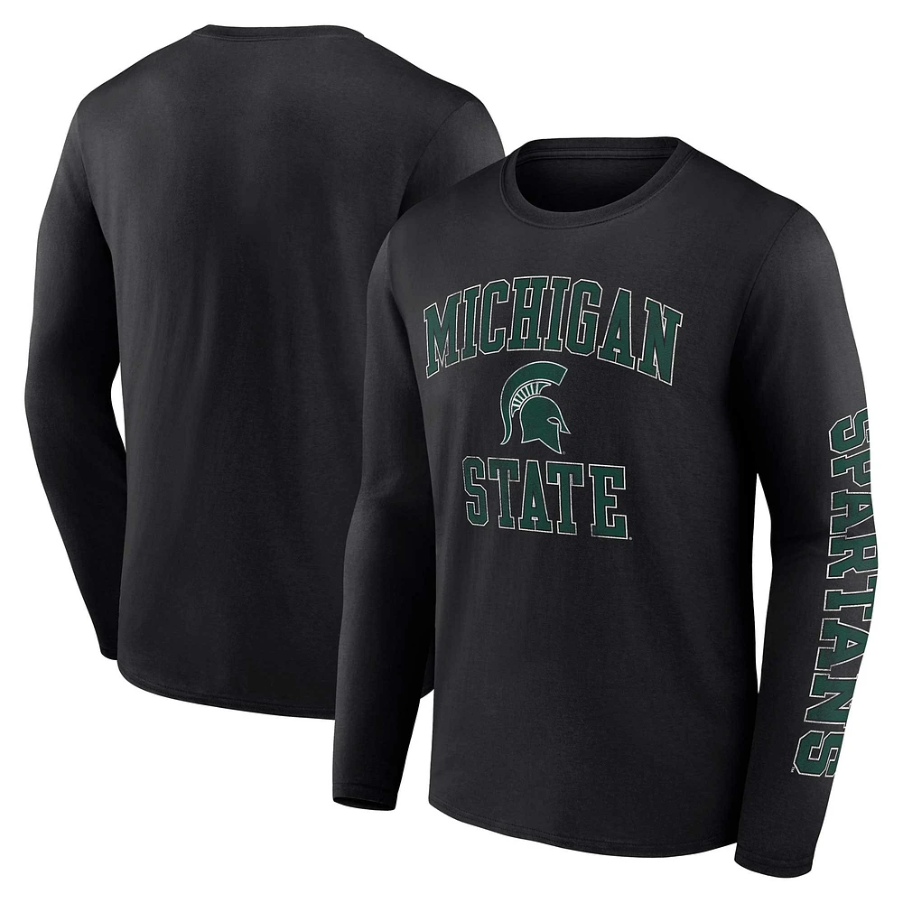 T-shirt noir à manches longues avec logo en détresse des Spartans de l'État du Michigan Fanatics pour hommes