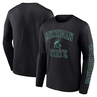 Men's Fanatics Black Michigan State Spartans Distressed Arch Over Logo Long Sleeve T-Shirt