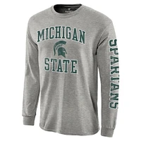 Men's Fanatics Gray Michigan State Spartans Distressed Arch Over Logo Long Sleeve Hit T-Shirt