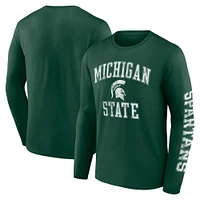 T-shirt vert à manches longues Fanatics pour hommes Spartans de l'État du Michigan en détresse avec logo