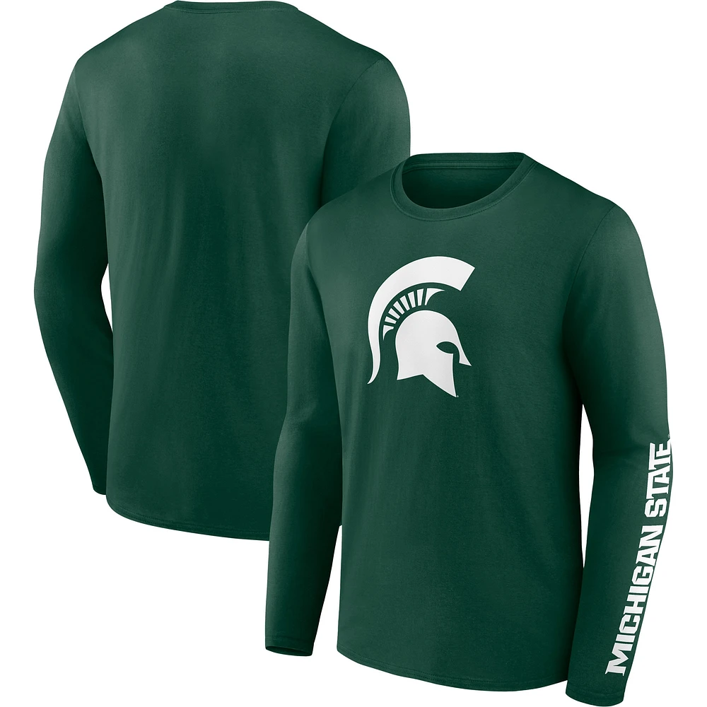 T-shirt vert à manches longues Fanatics pour hommes Michigan State Spartans Double Time 2-Hit