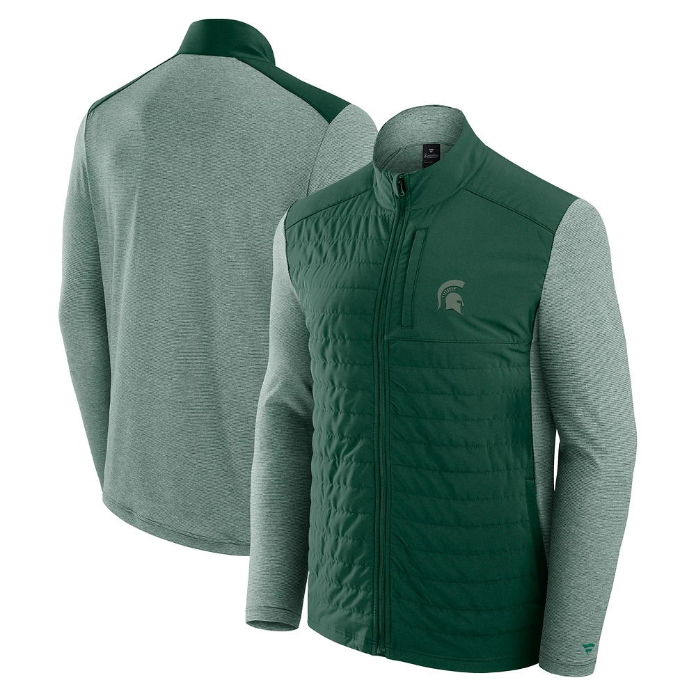 Veste zippée entièrement ton sur avec logo principal vert fanatiques Michigan State Spartans pour homme