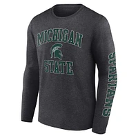 T-shirt à manches longues avec logo en détresse des Spartans de l'État du Michigan Heather Charcoal Fanatics pour hommes