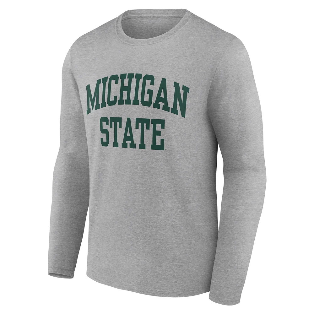 T-shirt à manches longues Basic Arch pour hommes, gris chiné, Michigan State Spartans