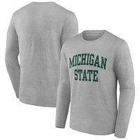 T-shirt à manches longues Basic Arch pour hommes, gris chiné, Michigan State Spartans