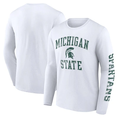 T-shirt blanc à manches longues avec logo en détresse des Spartans de l'État du Michigan Fanatics pour hommes