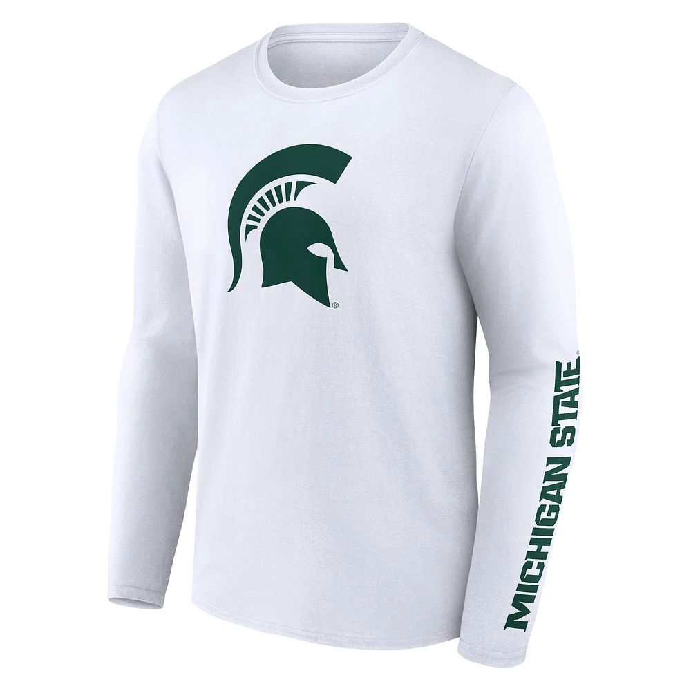 Men's Fanatics White Michigan State Spartans Double Time 2-Hit Long Sleeve T-Shirt