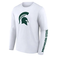 T-shirt blanc à manches longues Fanatics Michigan State Spartans Double Time 2-Hit pour hommes