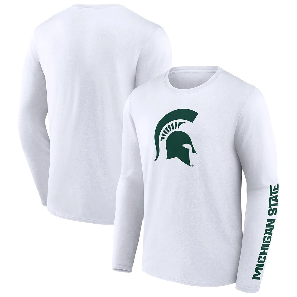 T-shirt blanc à manches longues Fanatics Michigan State Spartans Double Time 2-Hit pour hommes