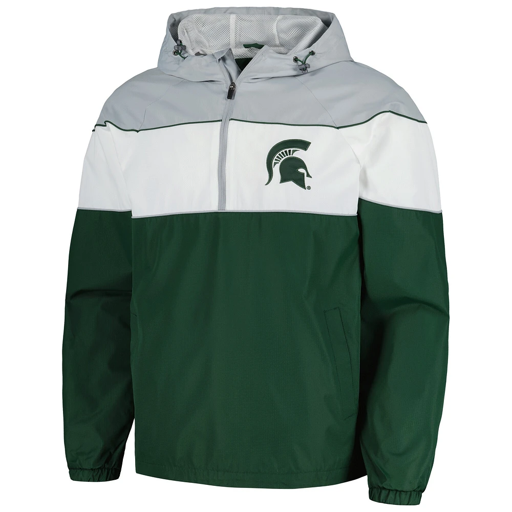 Veste à capuche raglan demi-zip G-III Sports by Carl Banks pour hommes, verte, Michigan State Spartans Center Line