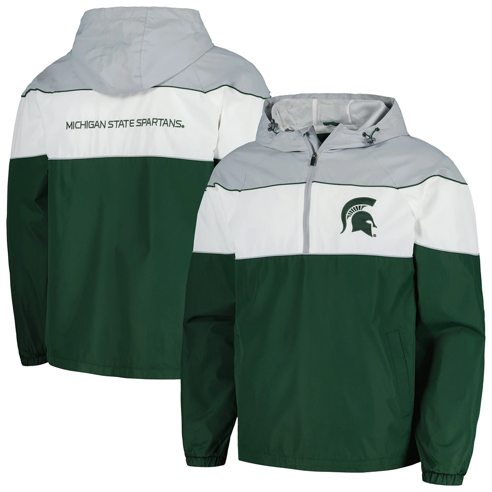 Veste à capuche raglan demi-zip G-III Sports by Carl Banks pour hommes, verte, Michigan State Spartans Center Line