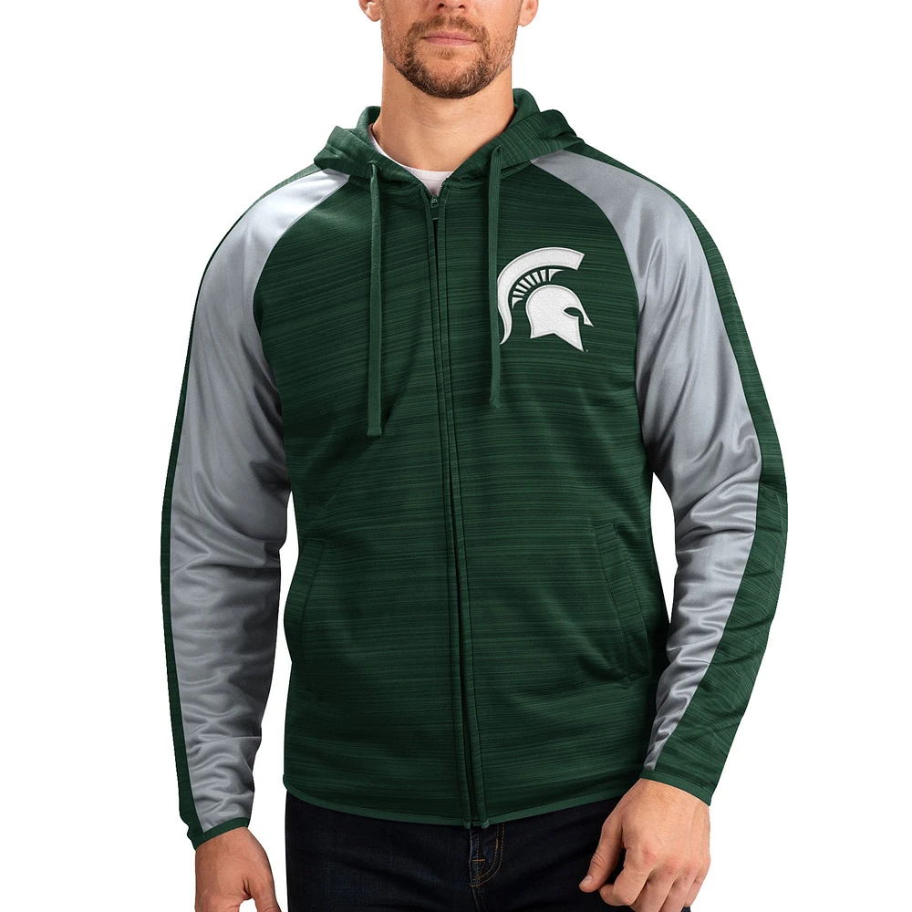 Sweat à capuche zippé intégral pour homme G-III Sports by Carl Banks Michigan State Spartans Neutral Zone Raglan