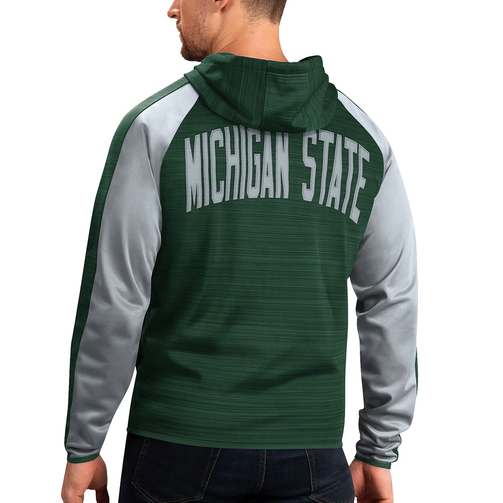 Sweat à capuche zippé intégral pour homme G-III Sports by Carl Banks Michigan State Spartans Neutral Zone Raglan