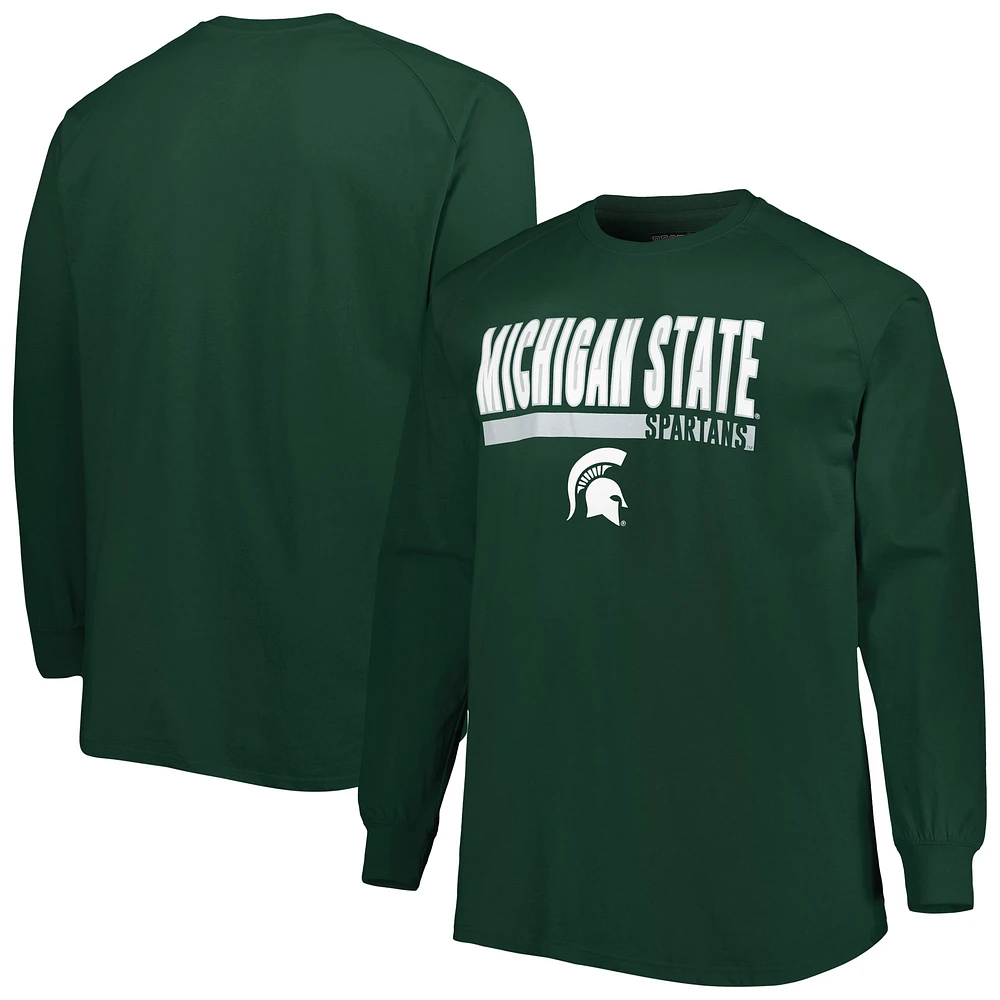 T-shirt vert à manches longues deux coups Big & Tall des Michigan State Spartans pour hommes