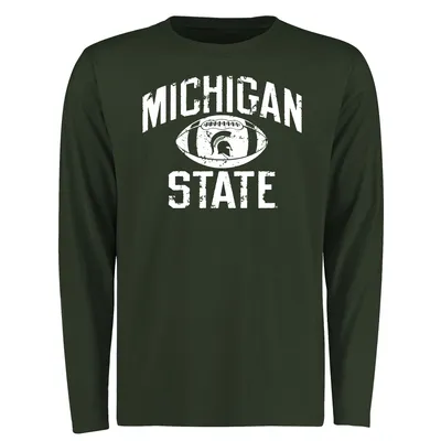 Michigan State Spartans Distressed Football Long Sleeve T-Shirt - Green