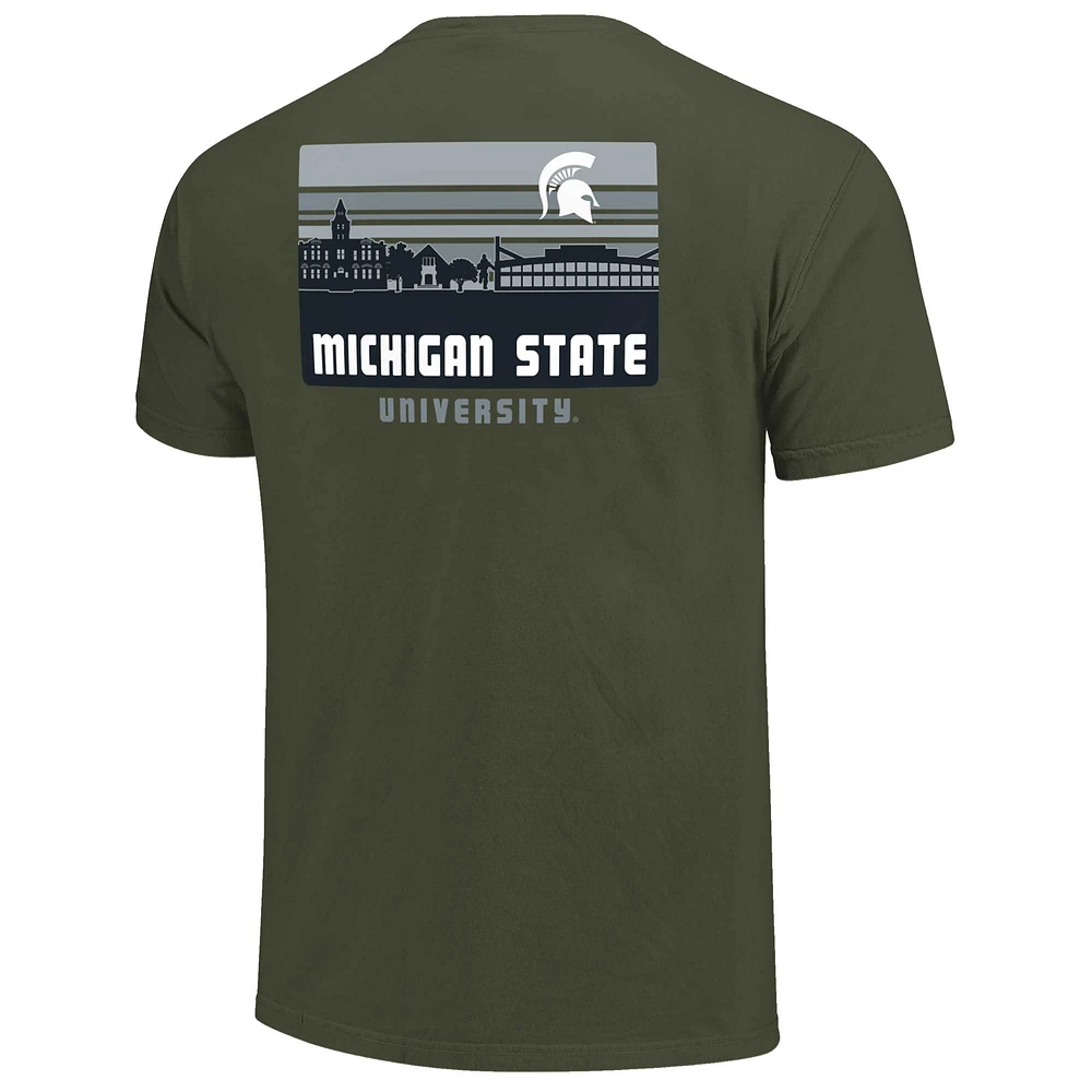 T-shirt rayé vert pour homme Michigan State Spartans Campus Skyline