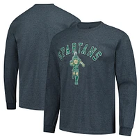 Men's Heather Charcoal Michigan State Spartans Logo Long Sleeve T-Shirt