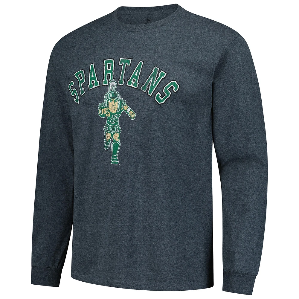 Men's Heather Charcoal Michigan State Spartans Logo Long Sleeve T-Shirt