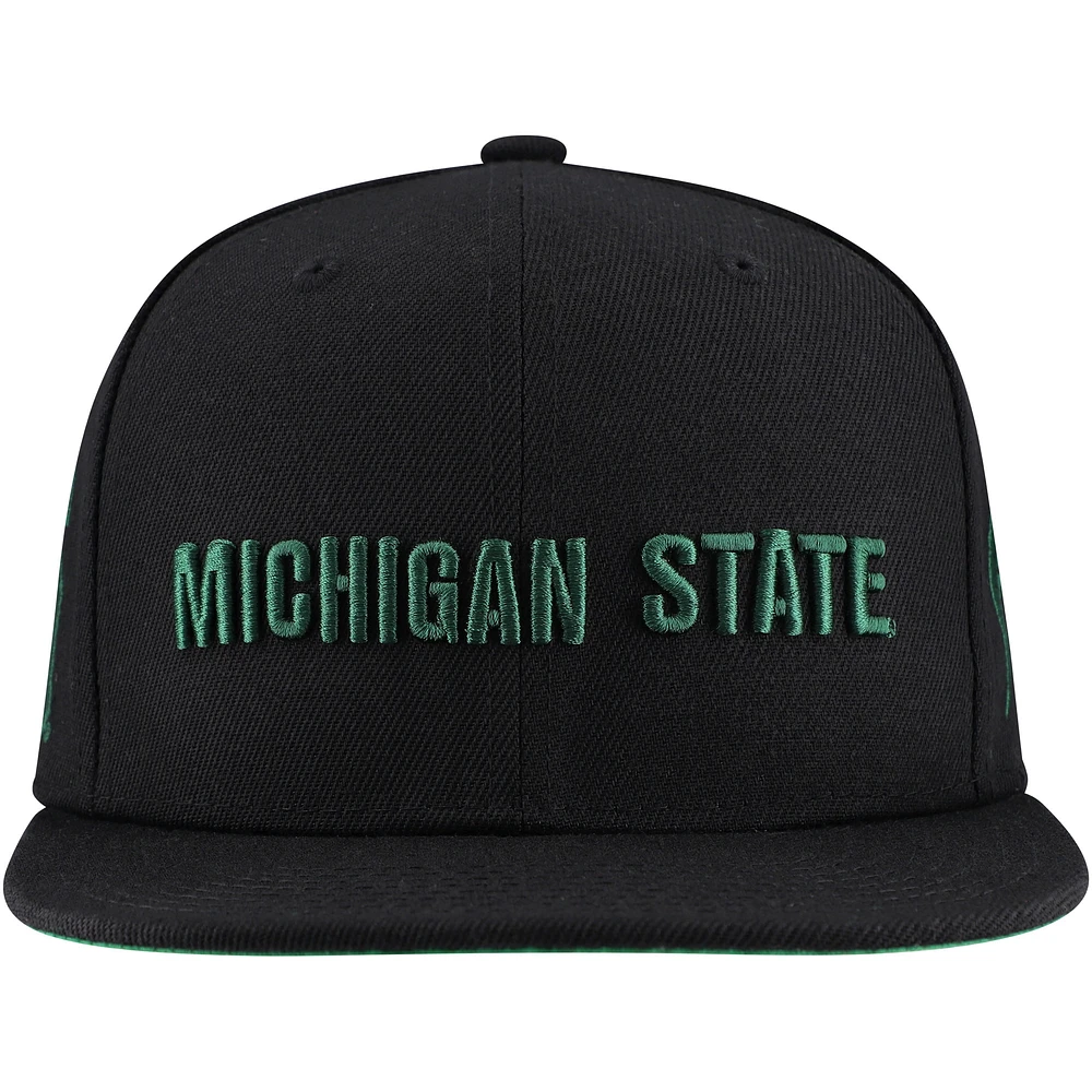 Men's Mitchell & Ness  Black Michigan State Spartans Triple Play Snapback Hat