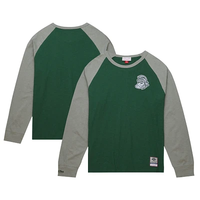 T-shirt vert à manches longues raglan flammé légendaire des Michigan State Spartans de Mitchell & Ness pour hommes