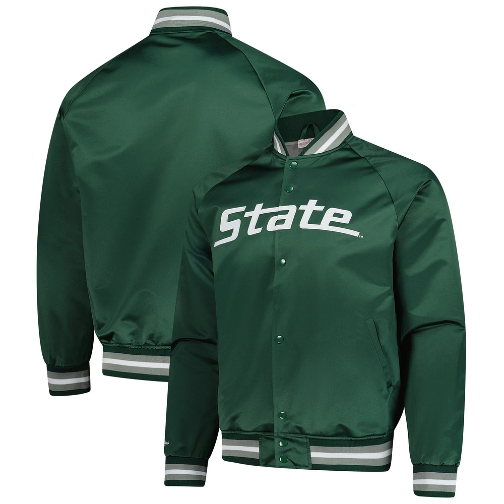 Veste légère en satin vert Michigan State Spartans pour homme Mitchell & Ness avec logo actuel et boutons-pression