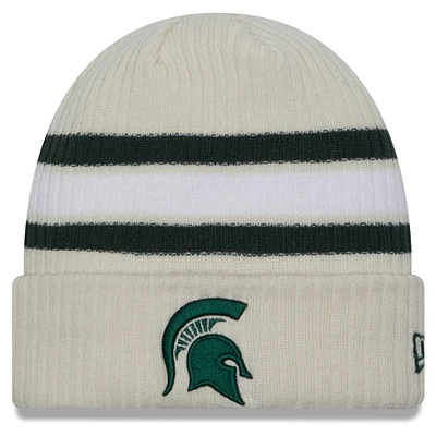 Bonnet en tricot à revers vintage crème Michigan State Spartans New Era pour hommes