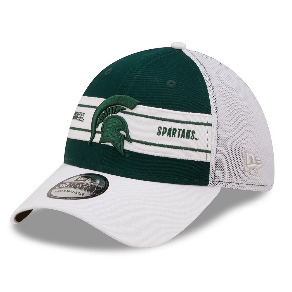 Casquette flexible 39THIRTY à bande verte/blanche Michigan State Spartans New Era pour hommes