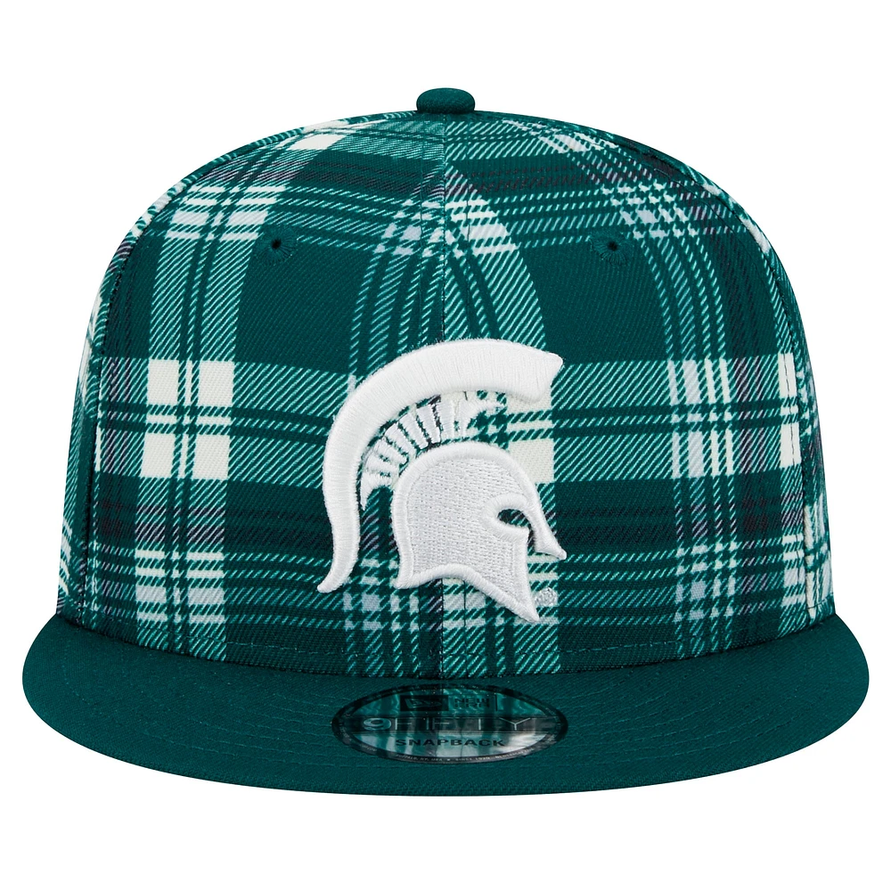 Men's New Era Green Michigan State Spartans Plaid 9FIFTY Snapback Hat