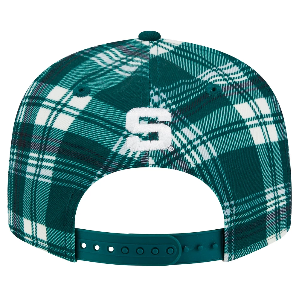 Men's New Era Green Michigan State Spartans Plaid 9FIFTY Snapback Hat