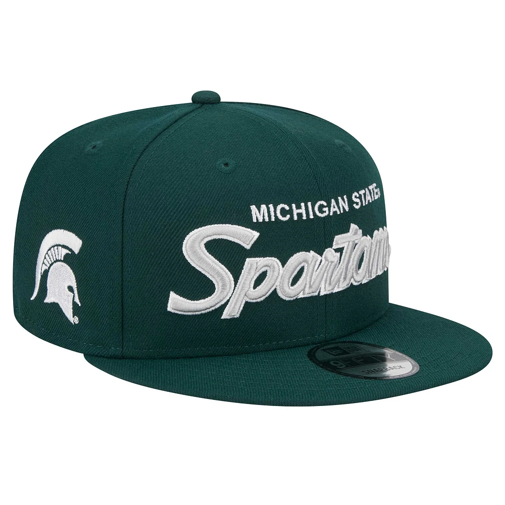 Men's New Era Green Michigan State Spartans Team Script 9FIFTY Snapback Hat