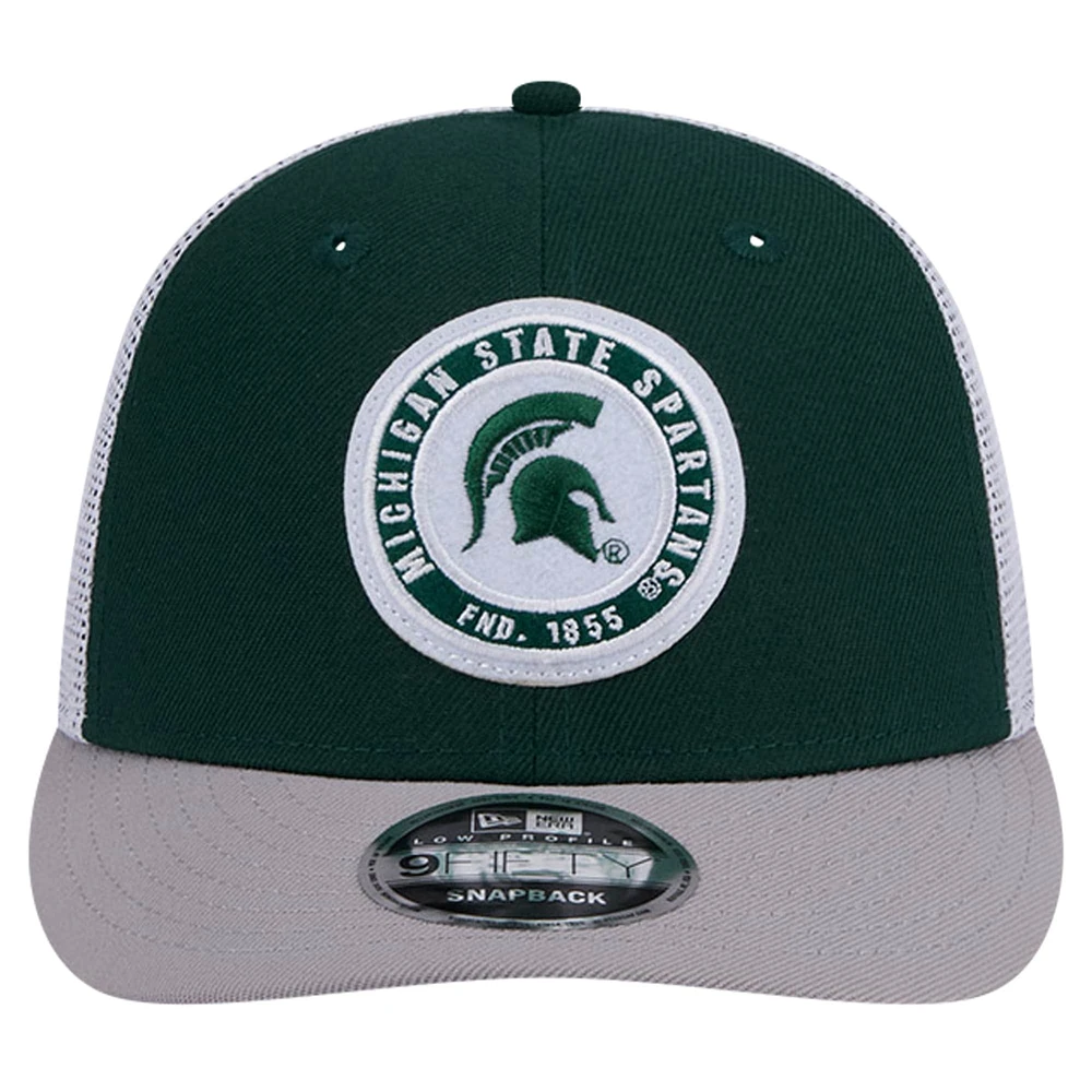 Men's New Era Green Michigan State Spartans Throwback Circle Patch 9FIFTY Trucker Snapback Hat